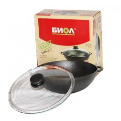 BIOL Cast-iron frying pans WOK 30 cm 5l with glass lid